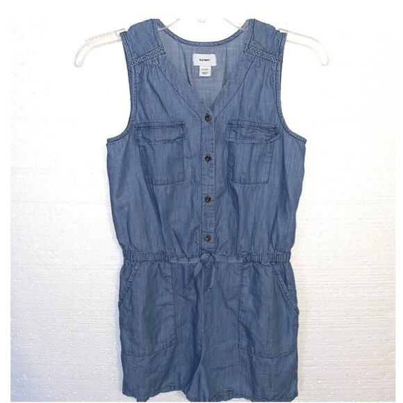 Old Navy Other - OLD NAVY Girls Size XL 14 Blue Denim Lightweight Sleeveless Shorts Romper